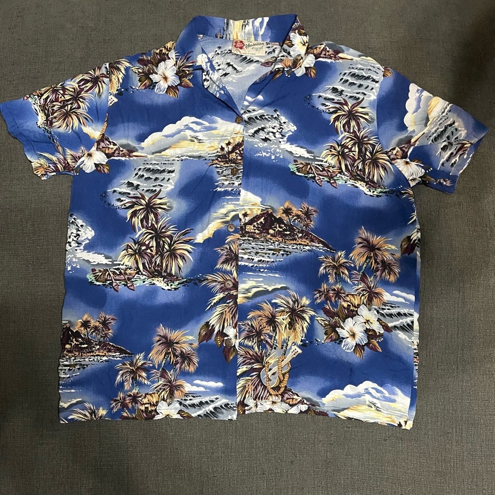 Hilo Hattie Blue and Yellow Hawaiian Shirt